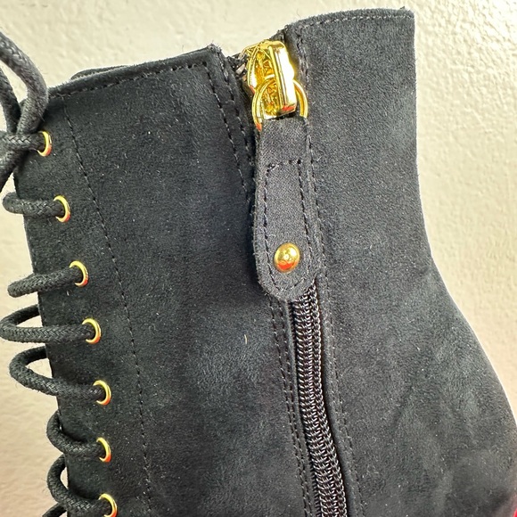 H&M Black Synthetic Suede Heeled Lace Up Platform Ankle Boots, Sz 7 - Picture 7 of 11
